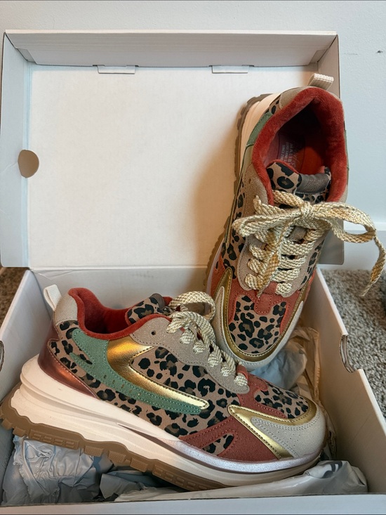Blowfish Malibu Shoes - Leopard-Accent Chunky Sneakers in Rust, Green and Gold